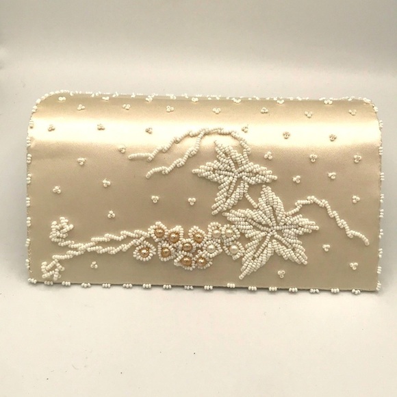 Handbags - Beautiful White Cream Beaded Clutch with Pearls